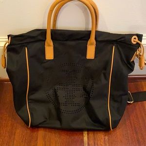 Tory Burch Black Nylon Tote with Tan Leather Trim
